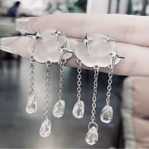 “Starry Rain Clouds” Frosted Glass Star Stellar Cumulus Weather Raindrops Dangle - Picture 14 of 16